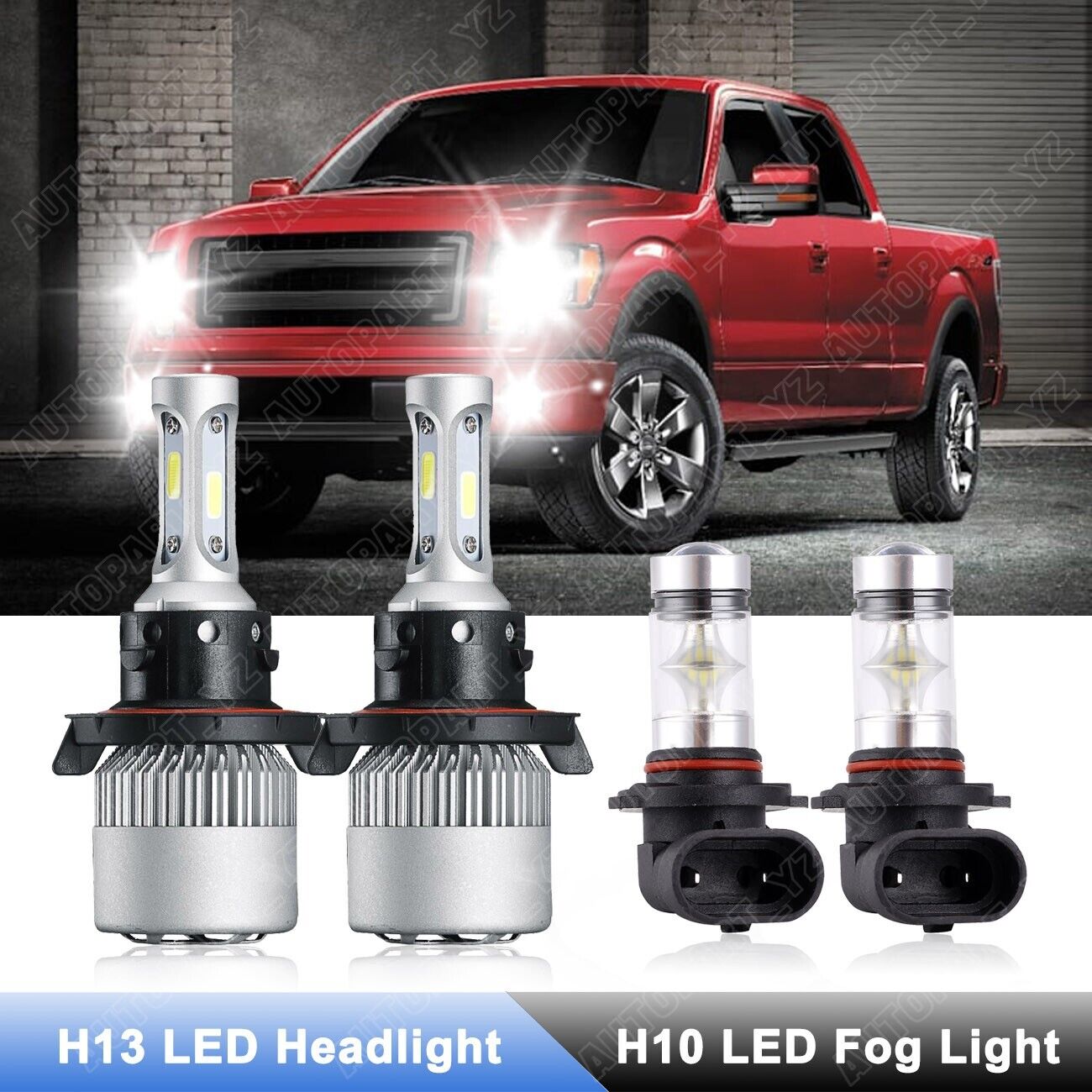 For 2004-2014 Ford F-150 6000K LED Headlight Hi/Lo + Fog Light 4 Bulbs Combo Kit