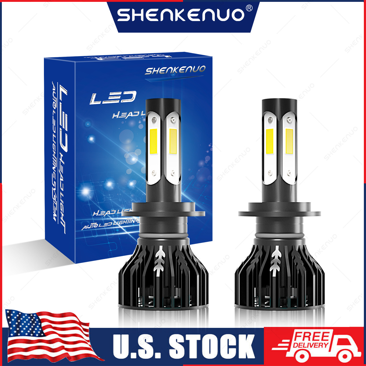 2X 4-SIDE Conversion Kit H7 LED Headlight High Low Beam Bulbs 6000K Xenon White