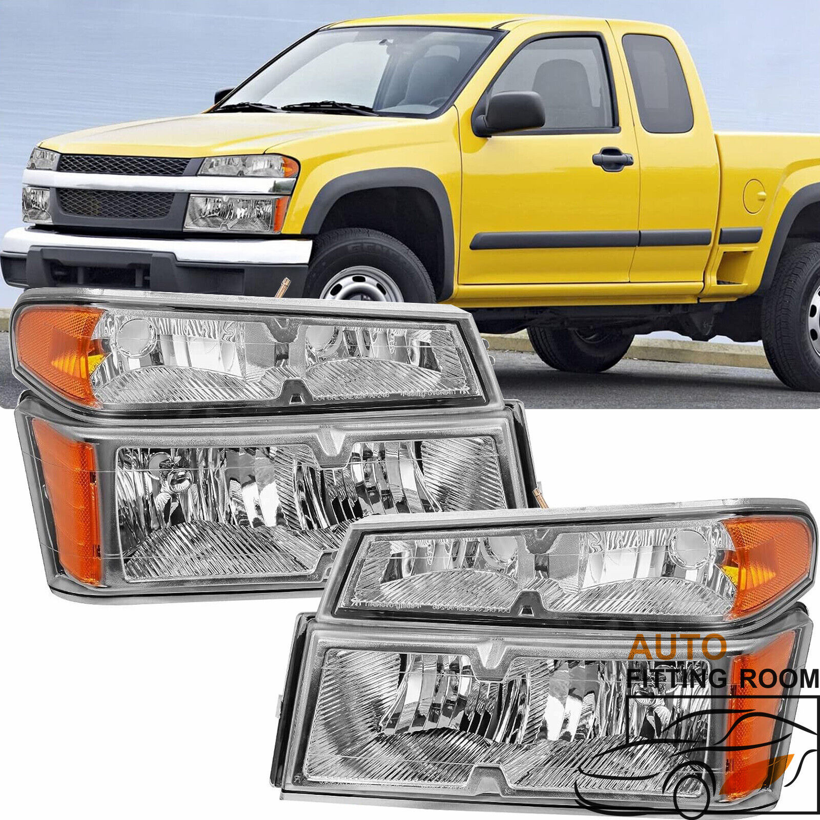 Fit For 2004-12 Chevy Colorado GMC Canyon Amber Corner Chrome Housing Headlights