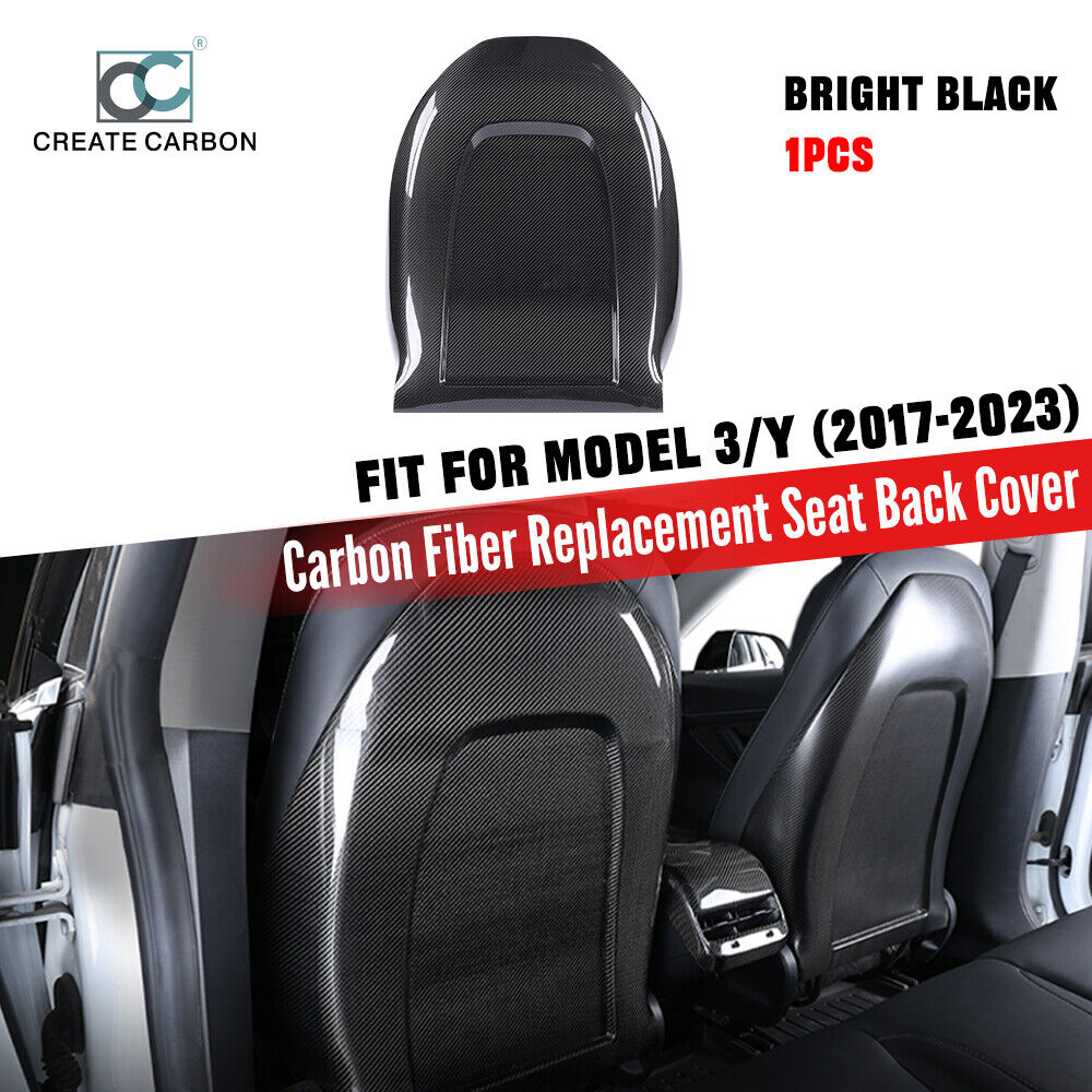 1pcs Gloss Carbon Fiber Seat Back Cover Trim For Tesla Model Y Model 3 (17-23)