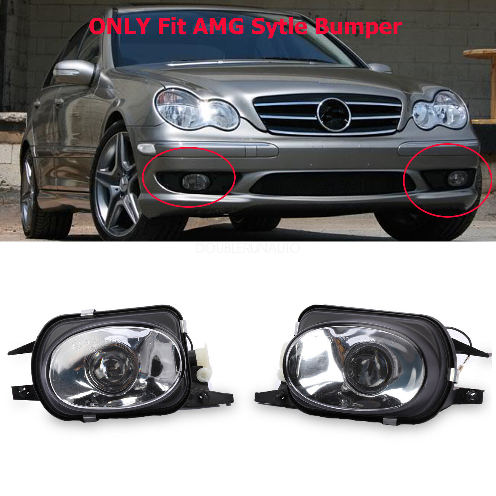 AMG Style Bumper Clear Fog Lights For Mercedes Benz W203 C32 C55 AMG