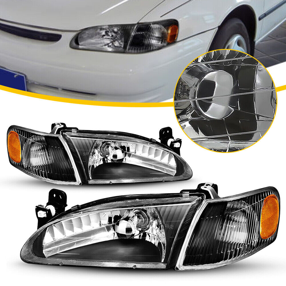 Headlights Pair For 1998-2000 Toyota Corolla Black Housing Lamps Left & Right