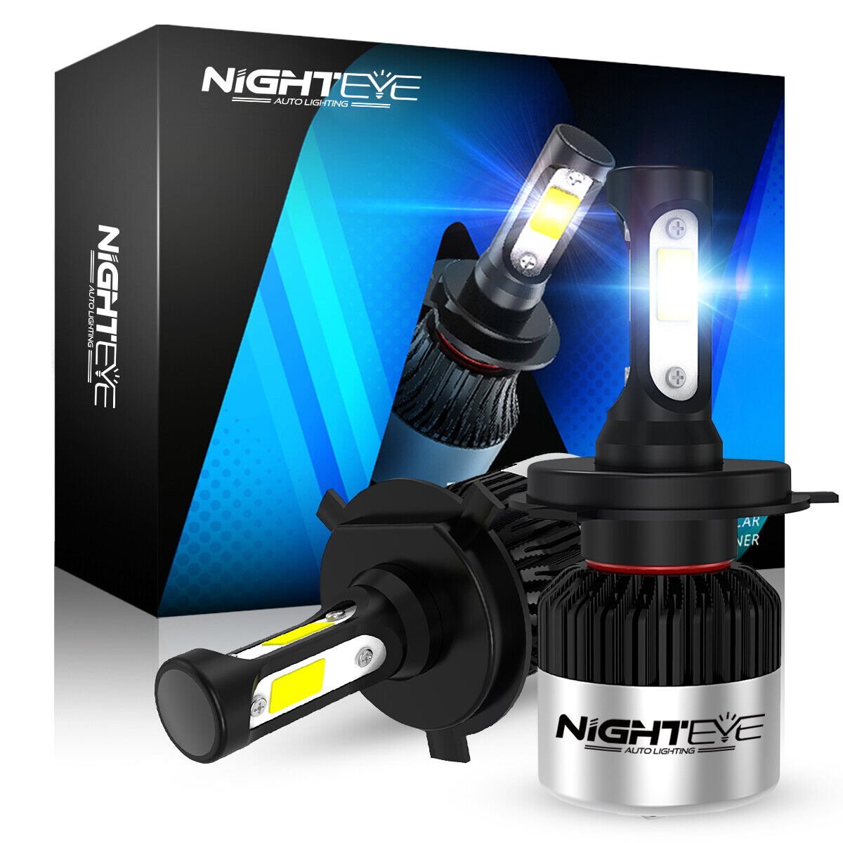 NIGHTEYE H4 9003 LED HEADLIGHT BULBS 6500K COOL WHITE 72W HI/LO BEAM 2Y-WARRANTY