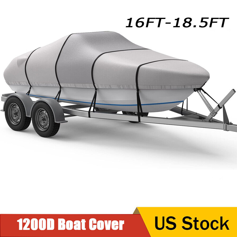 1200D Trailerable Boat Cover for 17\'-19\' V-Hull Bass Boat Fish&Ski w/Motor Cover