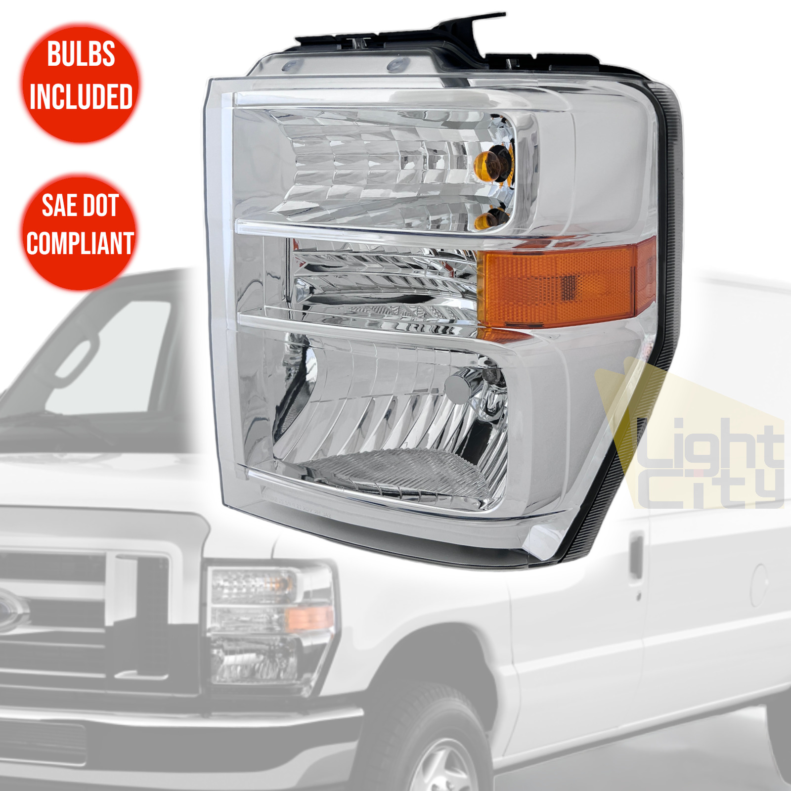 For 2008-2014 Ford Econoline/2015-21 E350/450 Super Duty Headlight with BULBs LH