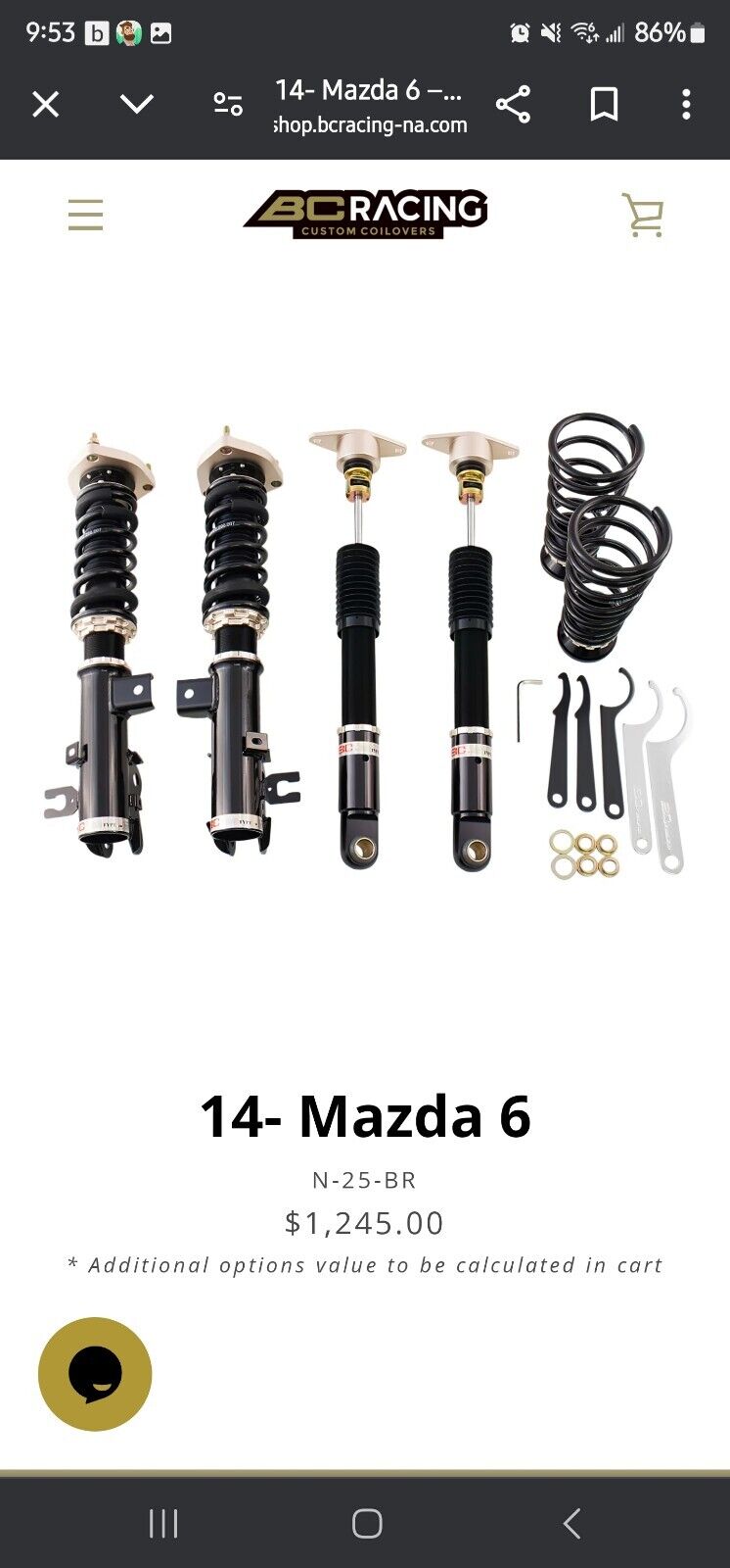 BC Racing BR Adjustable Street/Track Coilovers for 2014+ Mazda 6