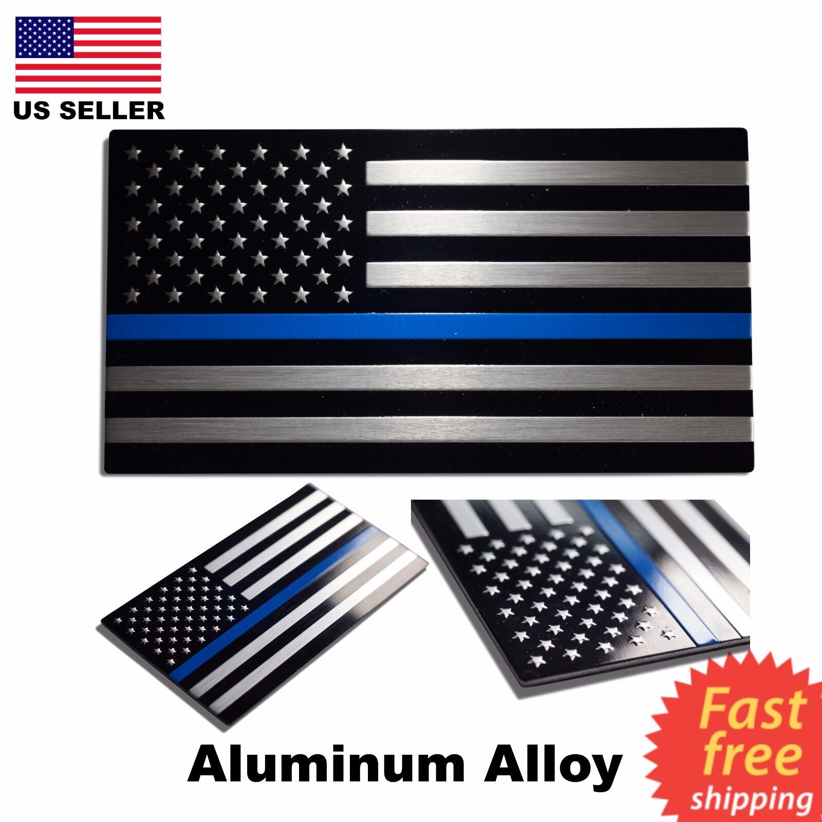 ALUMINUM Blue Lives Matter Thin Blue Line American Flag decal sticker 3.2 x 1.75