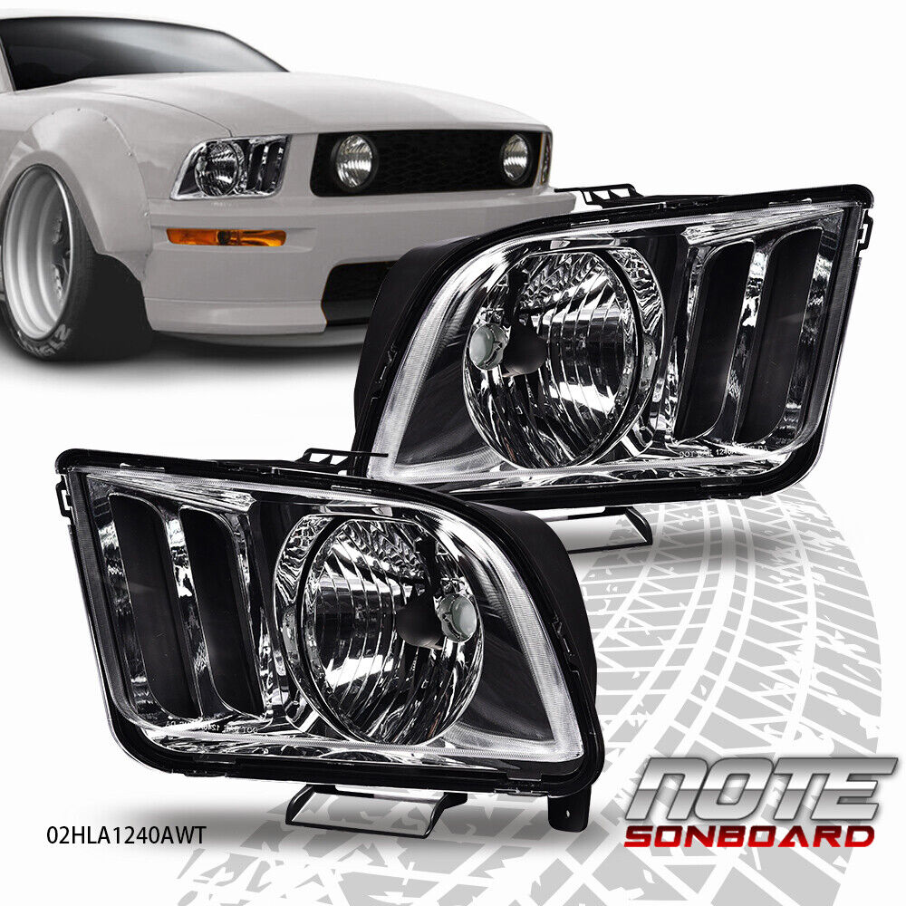 FIT FOR 05-09 FORD MUSTANG PAIR BLACK HOUSING HEADLIGHT REPLACEMENT HEAD LAMPS
