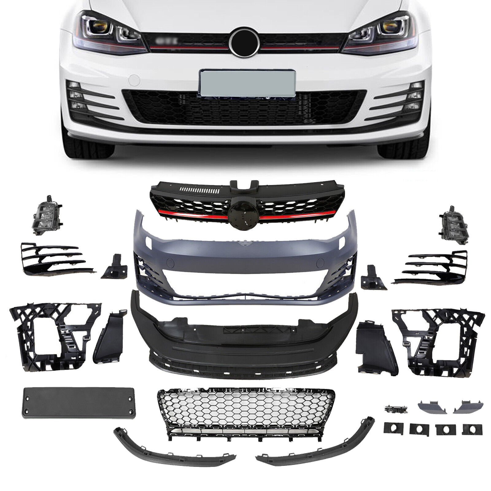 For 2015-2017 Volkswagen VW Golf MK7 Front Bumper Cover Kit GTI Style Unpainted