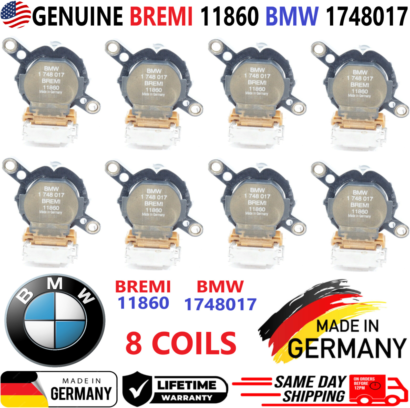 OEM GENUINE BREMi BMW x8 Ignition Coils For 1996-2005 BMW V6 V8 V12, 1748017