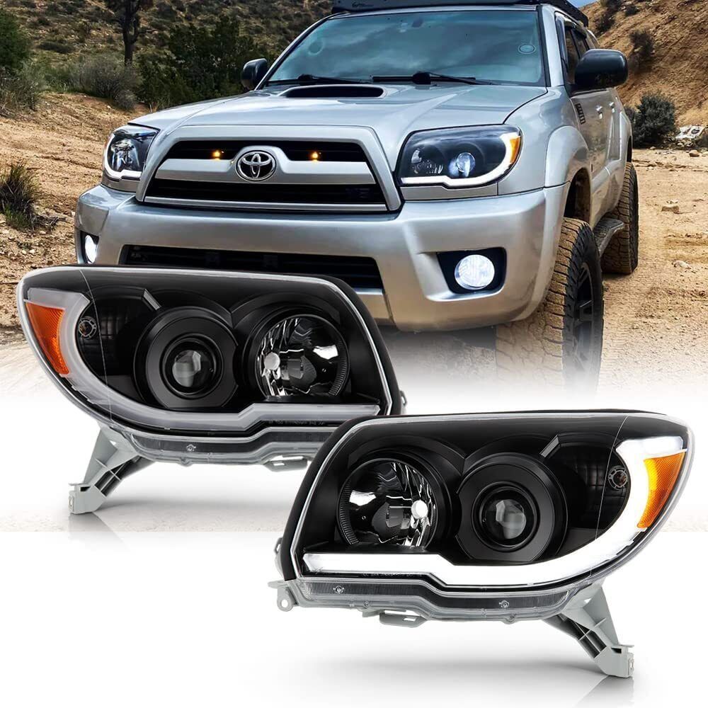 For 06-09 Toyota 4Runner BLACK LED Neon Tube DRL Projector Headlights Headlamps