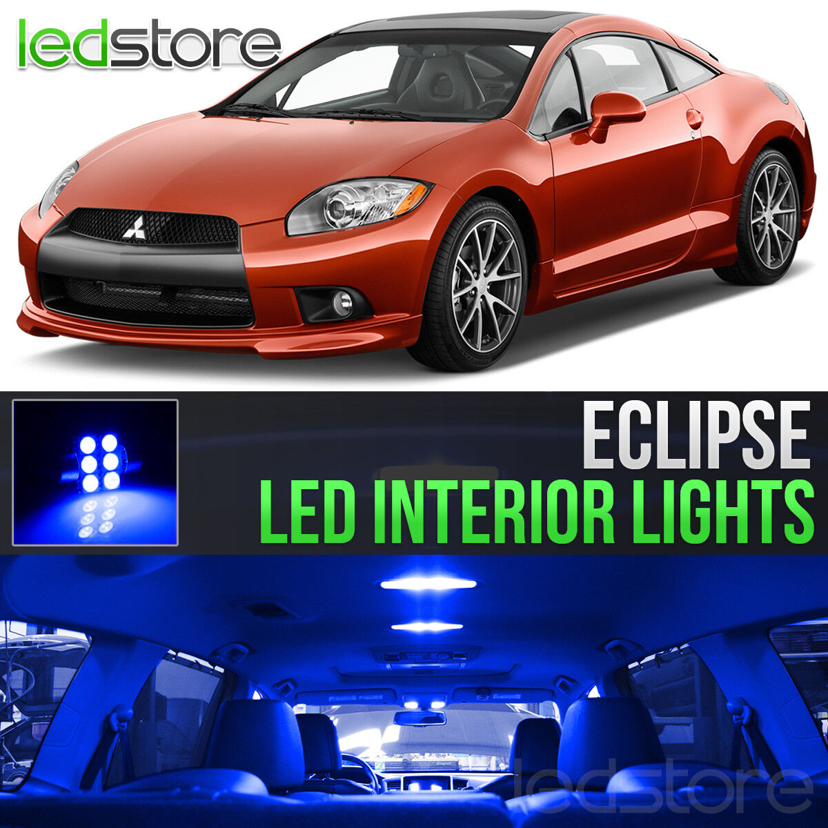 2006-2012 Mitsubishi Eclipse Blue LED Lights Interior Kit Package Bulbs