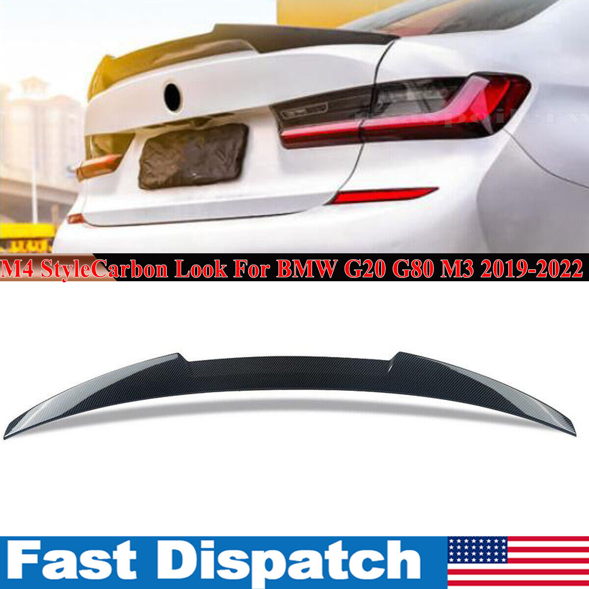 M4 Type Carbon Look Rear Trunk Spoiler Wing Lip For BMW G20 3 Series 330i 19-22