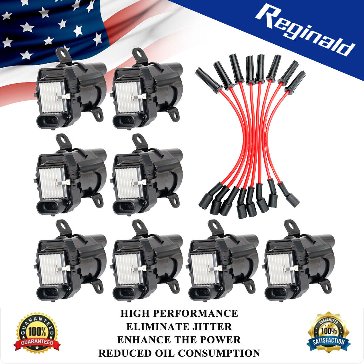 8X Ignition Coil + Spark Plug Wires For Chevy GMC Yukon 4.8L 5.3L 6L UF262 Round