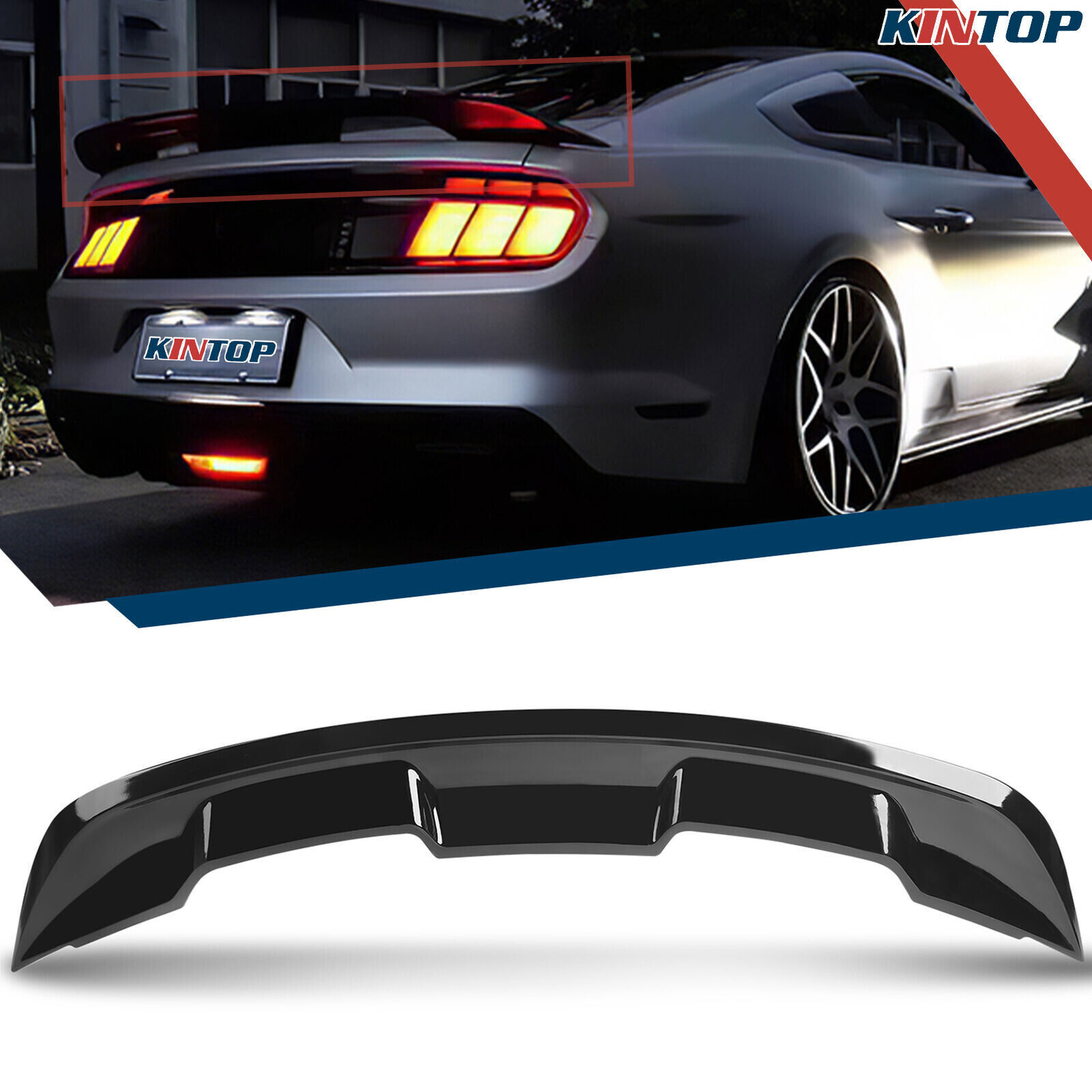 For 2015-2023 Ford Mustang Coupe GT Style Gloss Black Rear Trunk Spoiler Wing