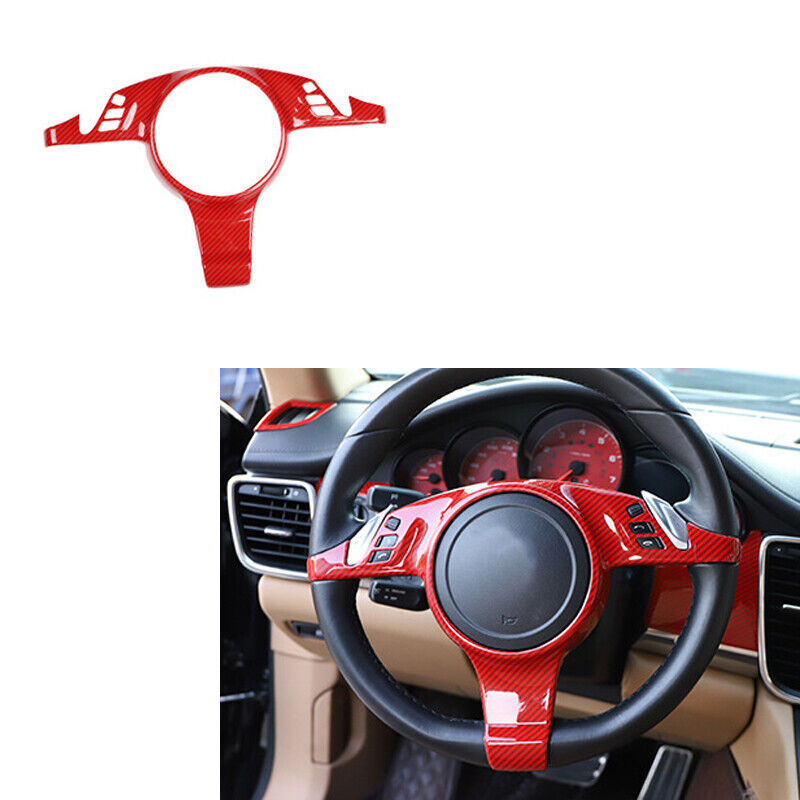 Red ABS Carbon Fiber Patten Steering Wheel Cover TRIM For Porsche Cayenne 10-14