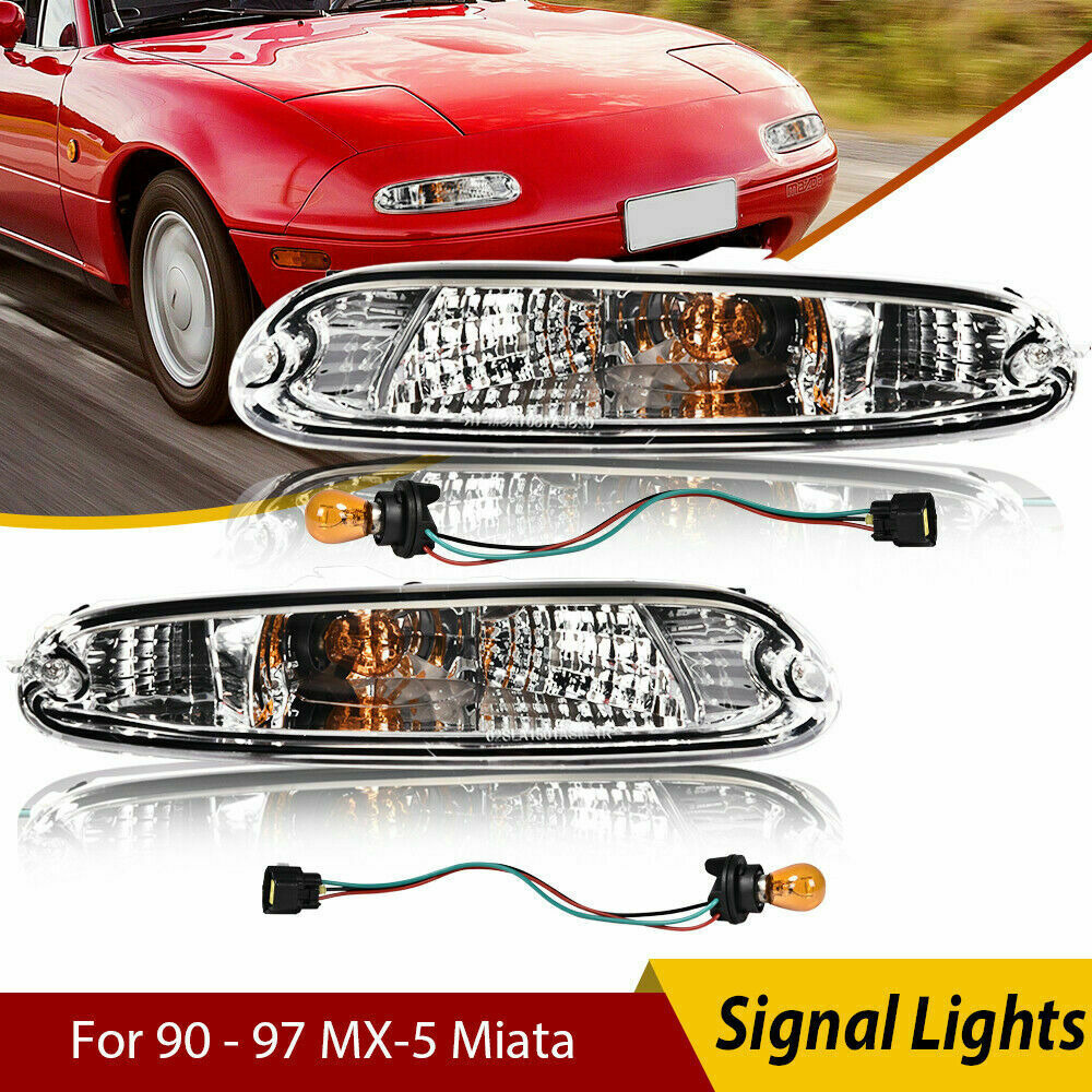 Fit For 1990 - 1997 MX-5 Miata Clear Front Bumper Signal Lights Pair W/Bulbs USA