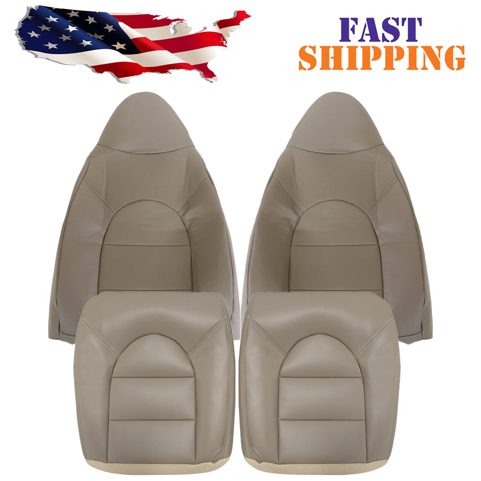 For 1999 2000 Ford F250 350 Lariat Driver & Passenger Leather Seat Cover Tan