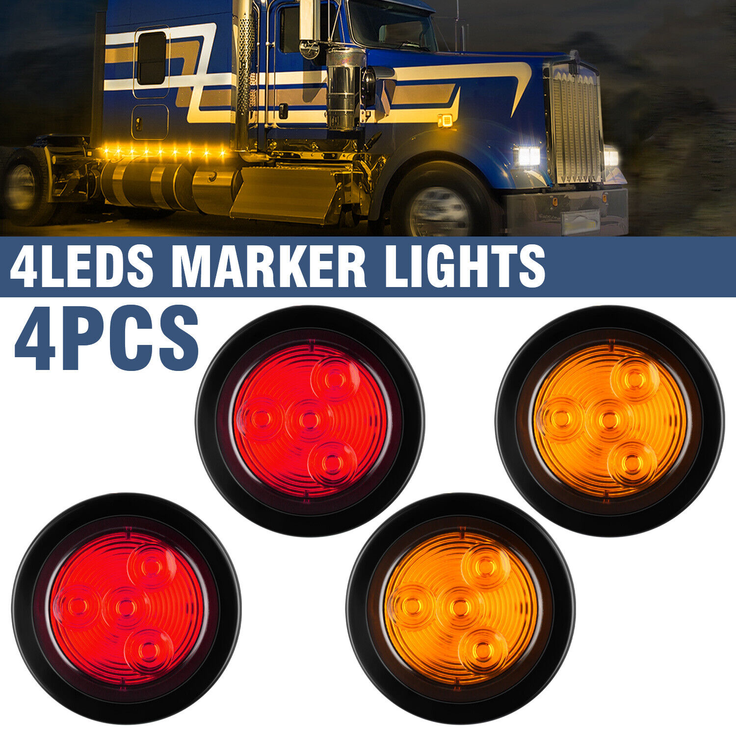 4/8PCS 2inch 12V Side Marker Lights Truck Trailer Round Bullet Light Amber/Red