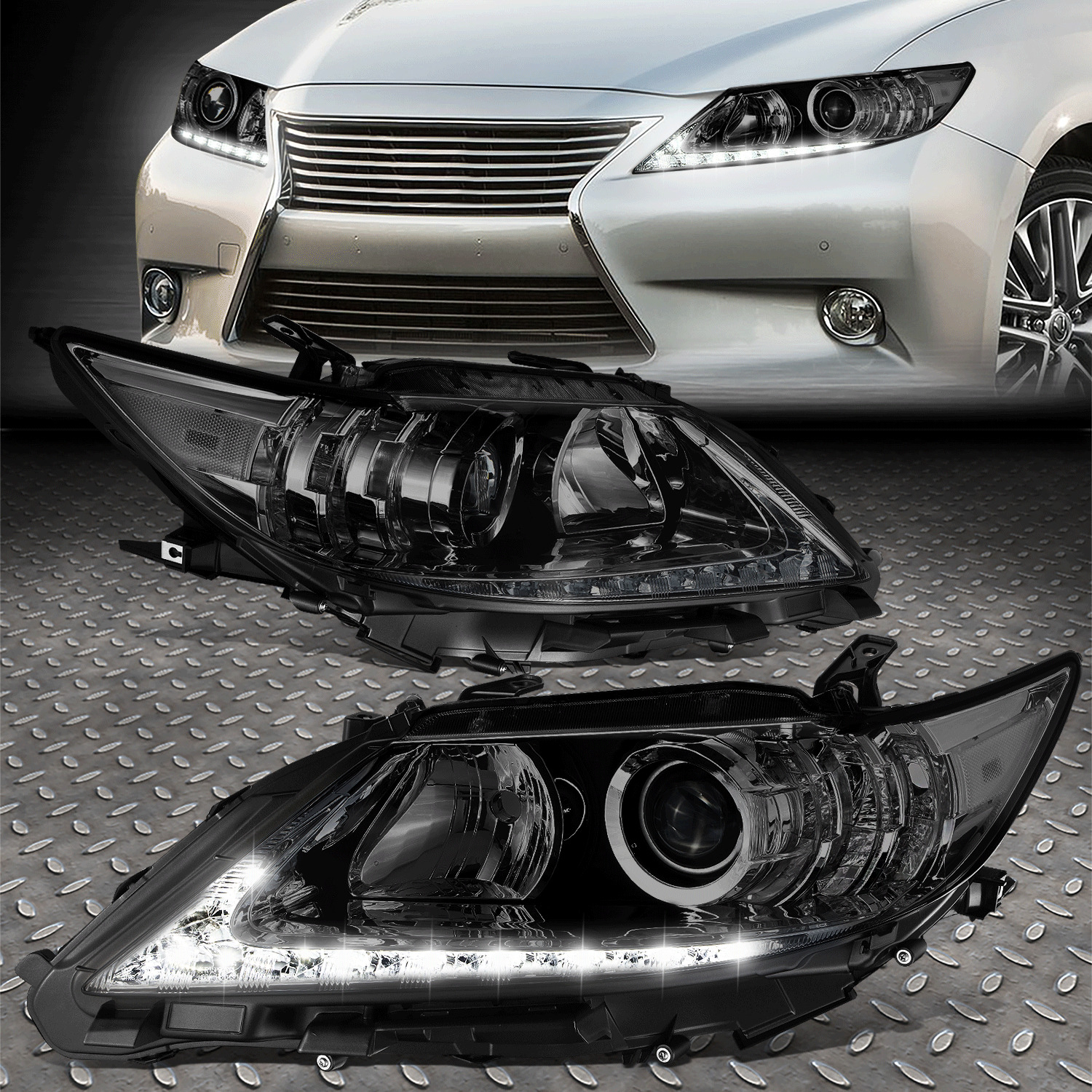 [LED DRL]FOR 13-15 LEXUS ES300H ES350 OE STYLE PROJECTOR HEADLIGHTS SMOKED/CLEAR