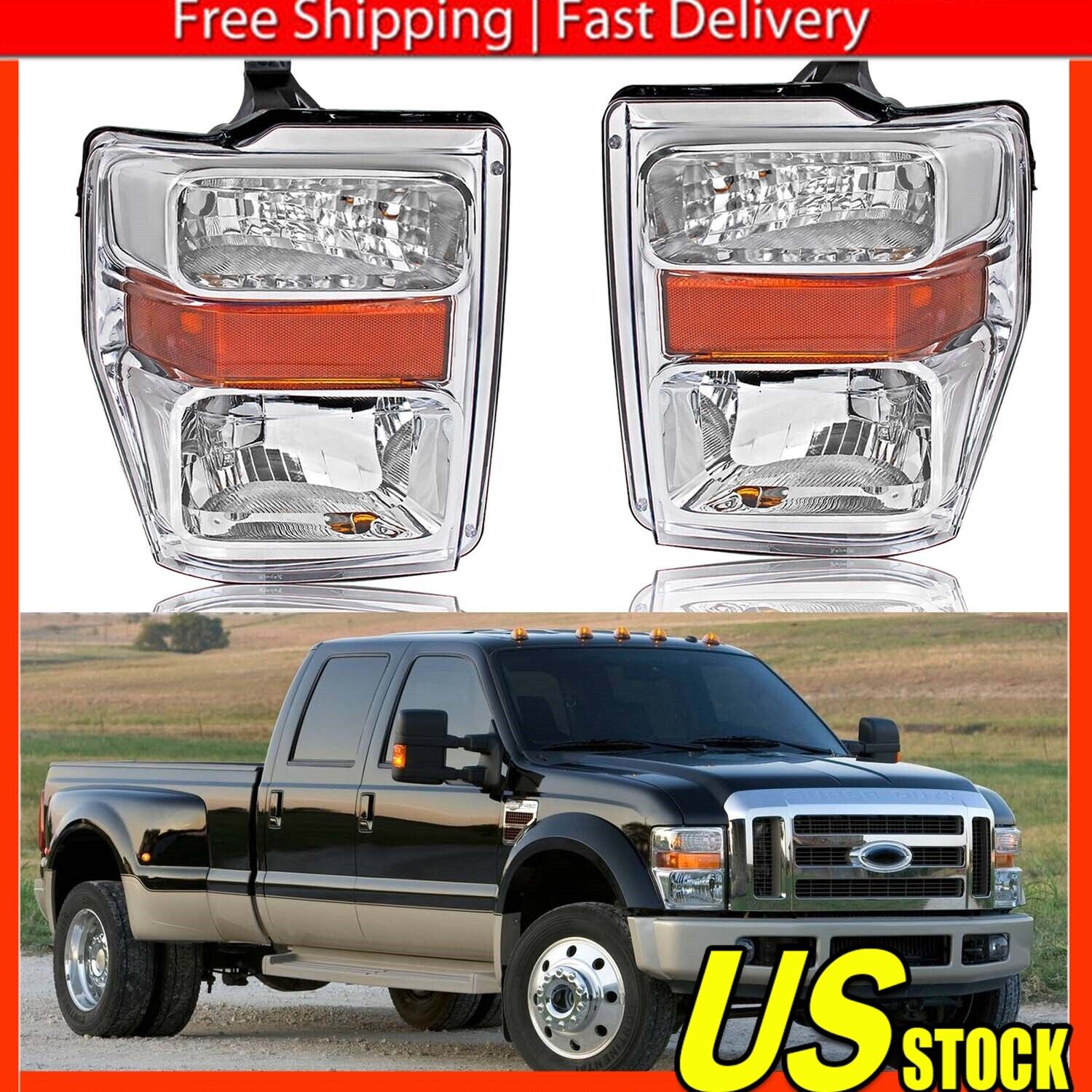 For 2008-10 Ford F250 F350 F450 F550 SuperDuty Headlights Left+Right Assembly V