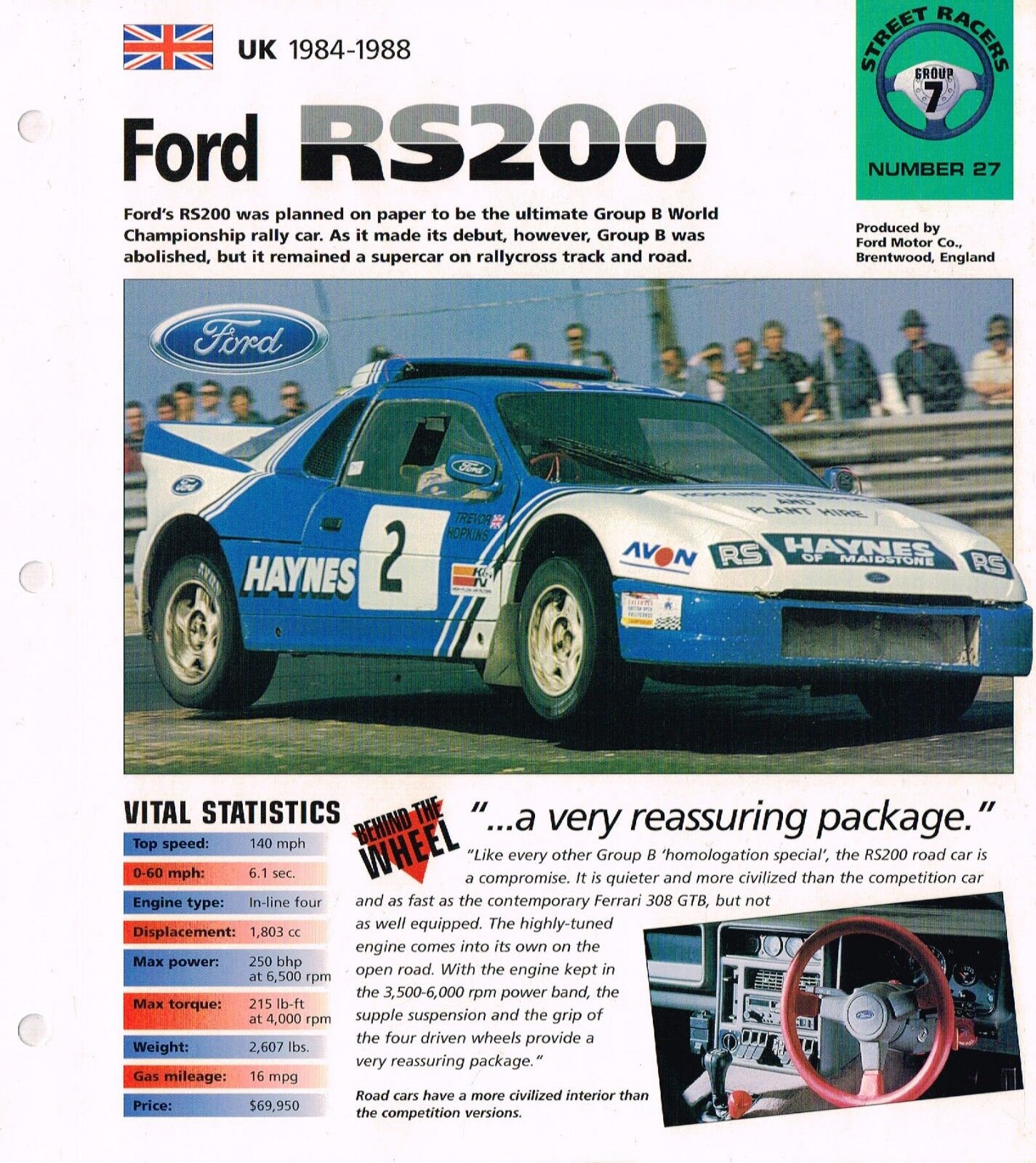 1984/1985/1986/1987/1988 Ford RS200 / RS-200 IMP Brochure