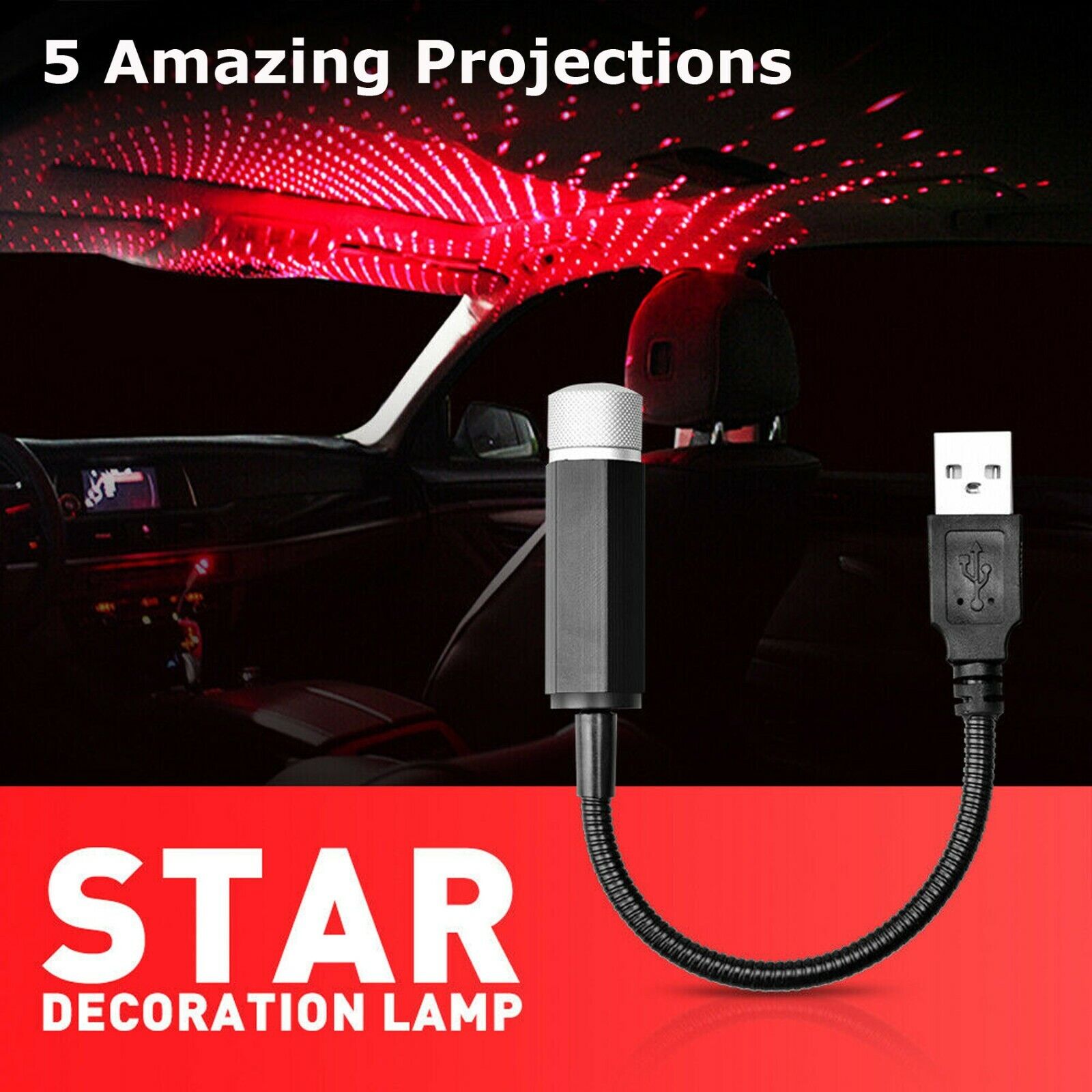 USB Car Interior Roof Atmosphere Light LED Romatic Projector Star Sky Night Lamp