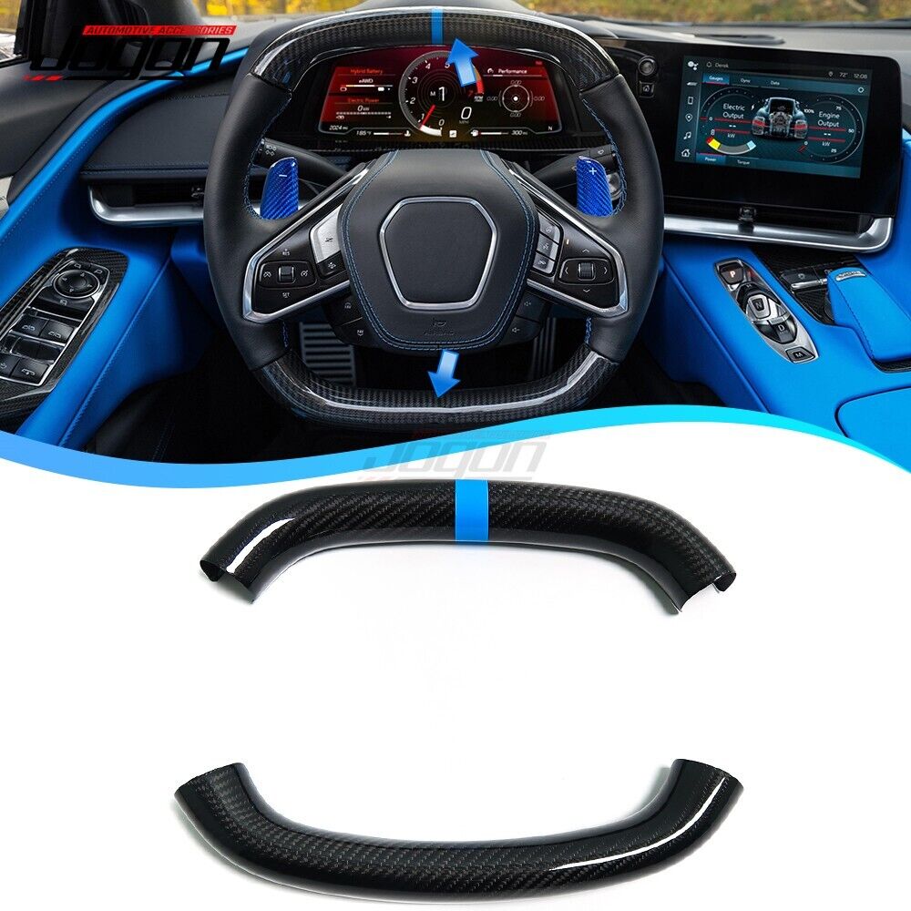 Real Carbon Steering Wheel Decor Cover Trims For C8 Corvette Stingray 2020- 2023