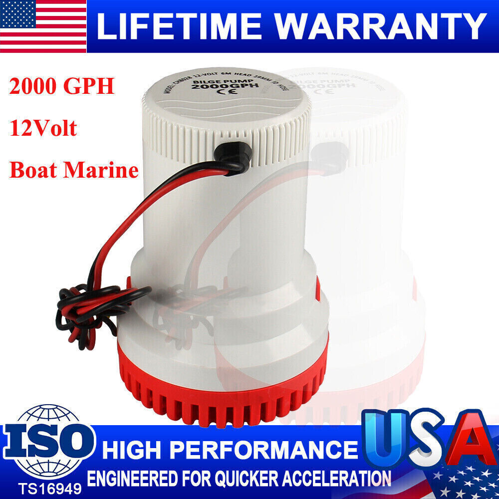 2000GPH 12V Non Automatic Submersible Bilge Water Pump Auto Boat Yacht Houseboat
