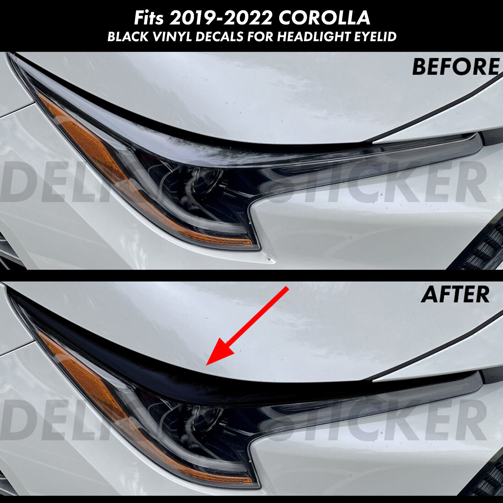 For 2019-2022 Toyota Corolla Black Eyelid Head light Overlays Decals Vinyl Front