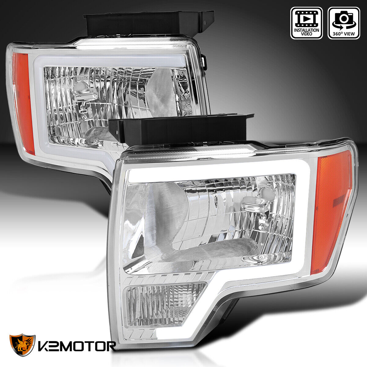 Fits 2009-2014 Ford F150 F-150 Truck LED Tube Headlights Head Lamps Left+Right