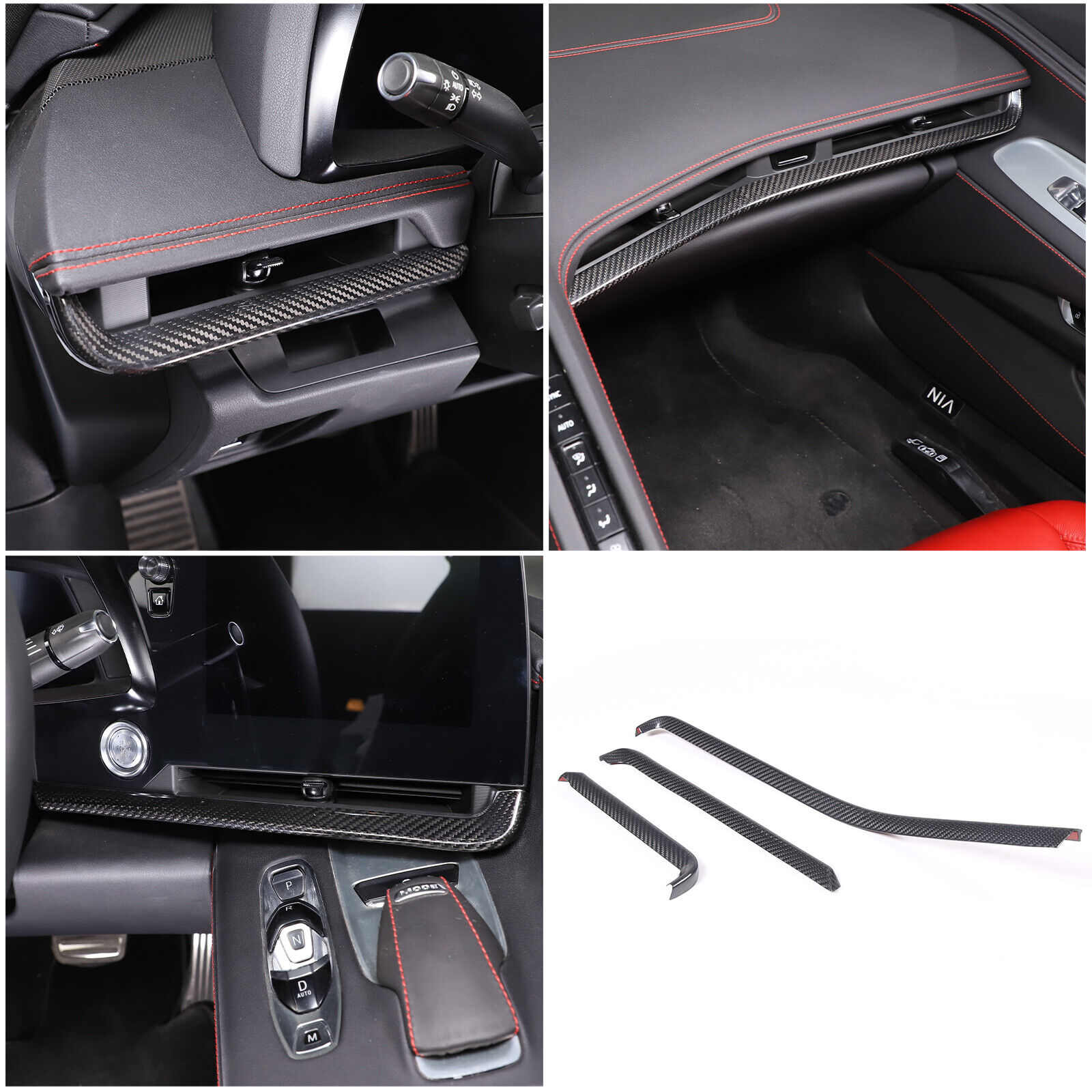 3PCS Real Carbon Fiber Console Dashboard Panel Trim For Corvette C8 Z51 20-22 US
