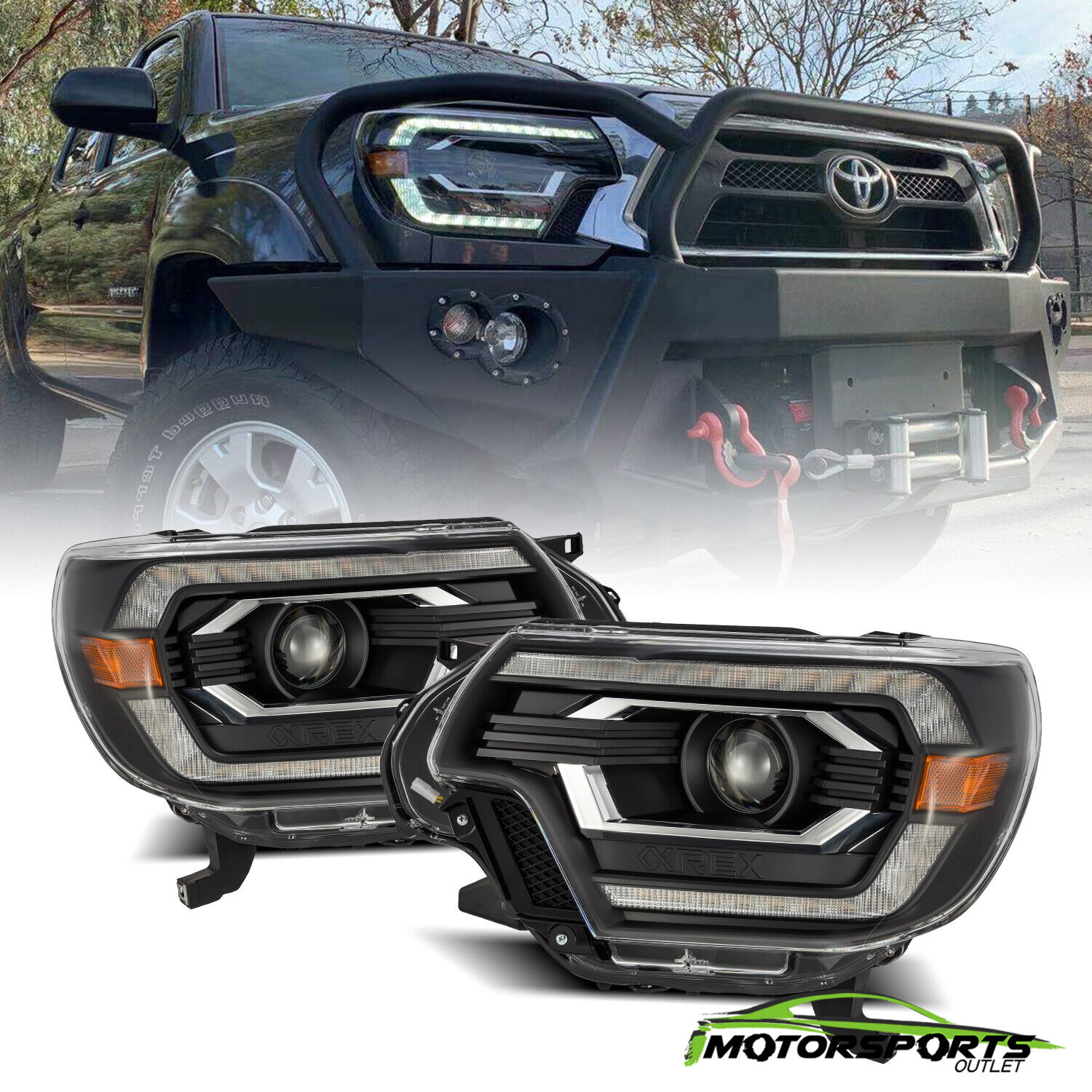 Fit 12-15 Toyota Tacoma PRO-Series Projector Headlights Pair Replacement Black
