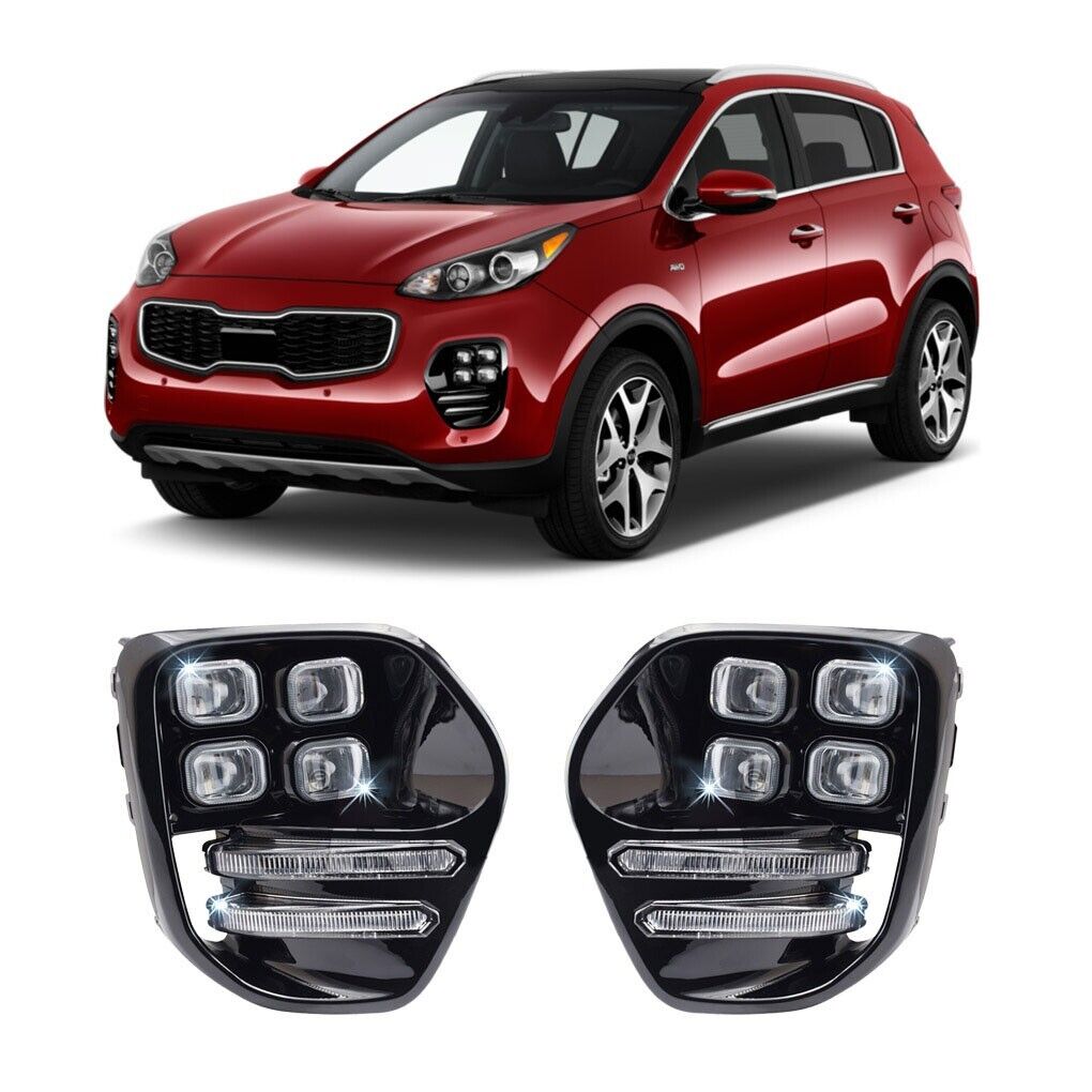 For 2017-2018 Kia Sportage LED Fog Lights Lamps with DRL Linings Bezels & Set