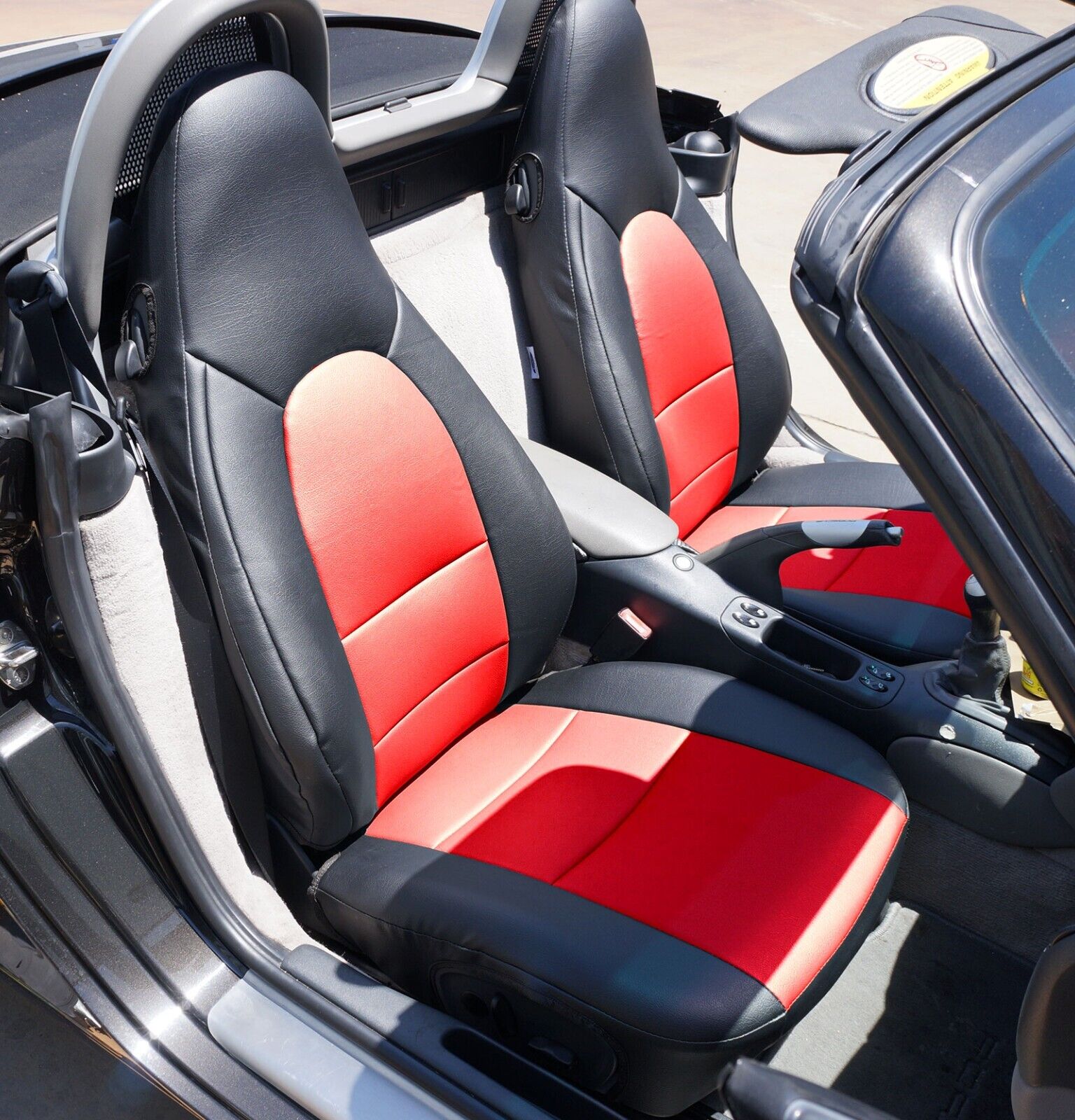 for PORSCHE BOXSTER 1997-2004 BLACK/RED IGGEE CUSTOM MADE FIT 2 FRONT SEAT COVER