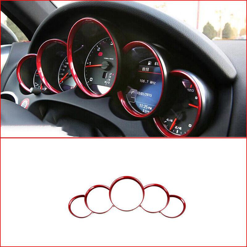 5Pc Chrome Red Dashboard Meter Ring Covers Trim For Porsche Cayenne 958 11-18