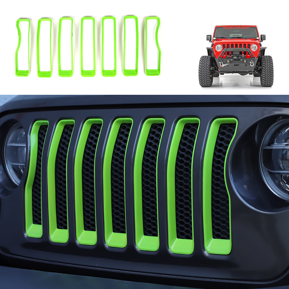 7pcs Green Front Grille Grill Inserts Cover Kit for 2018-2021 Jeep Wrangler JL