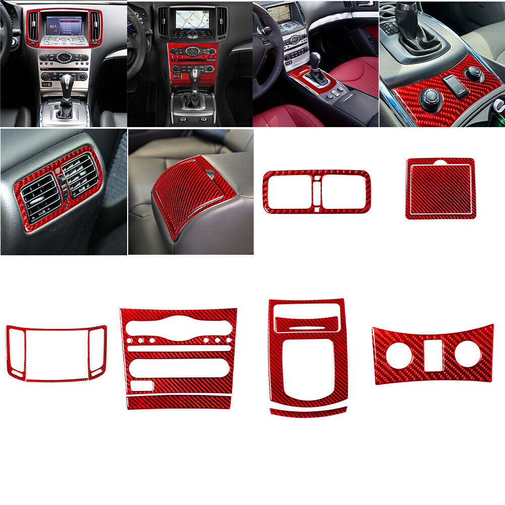 12Pcs Red Carbon Fiber Full Interior Cover Trim For Infiniti G37 Sedan 2010-2013