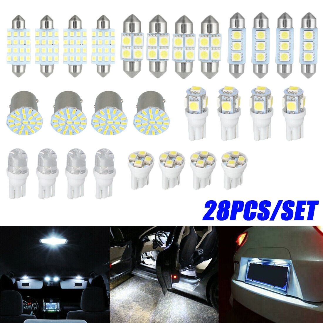 28Pcs Car Interior LED Light For Dome Map License Plate Lamp Bulbs Accessories