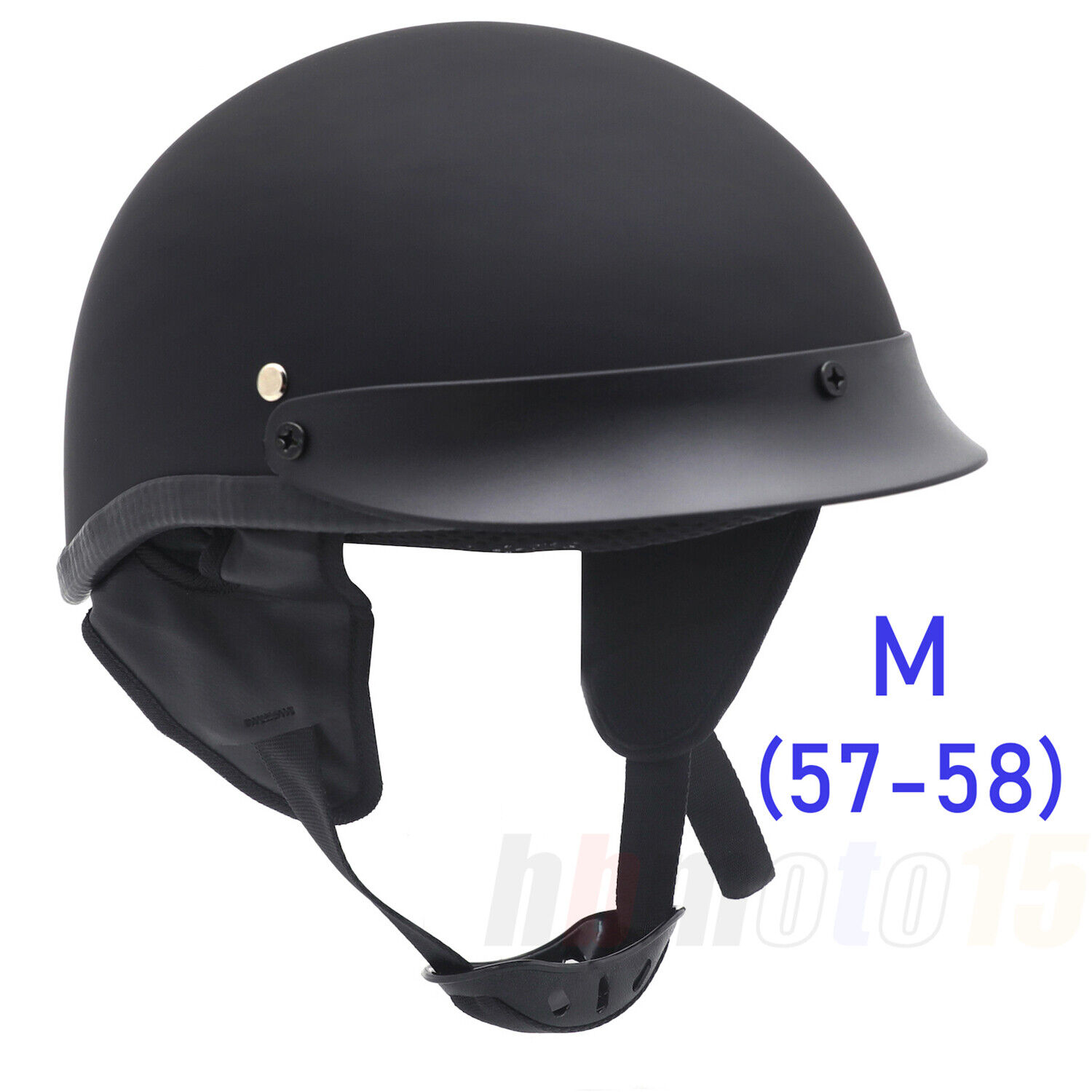 Flat Half Face Helmet Matte Black Match Chopper Cruiser Biker Motorcycle Size M