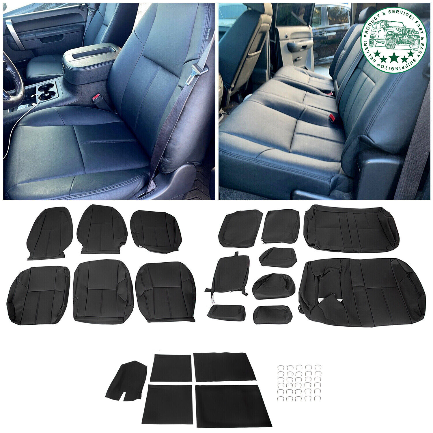 Complete Black seat cover set With Headrest For 07 -13 Chevy Silverado Crew