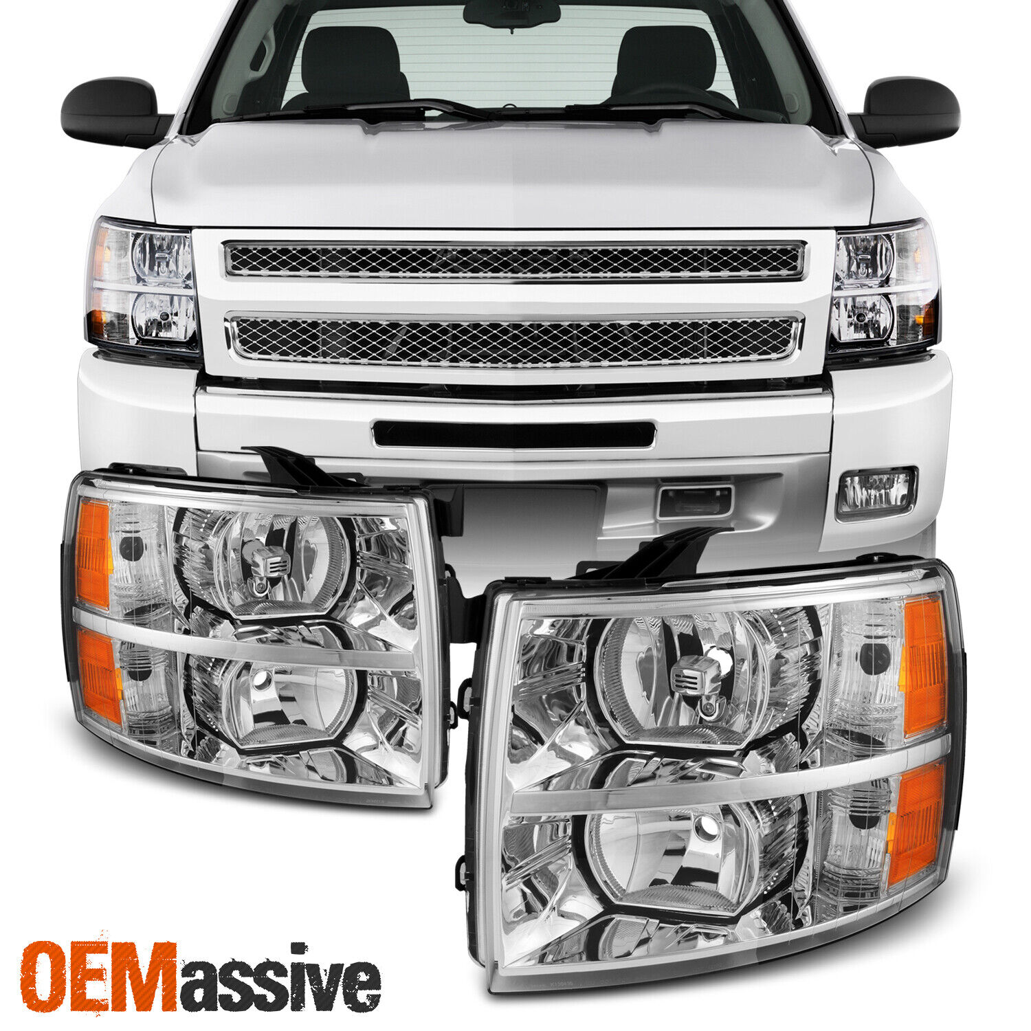 Fit 2007-2013 Chevy Silverado 1500 2500 3500 Replacement Headlights L+R Pair