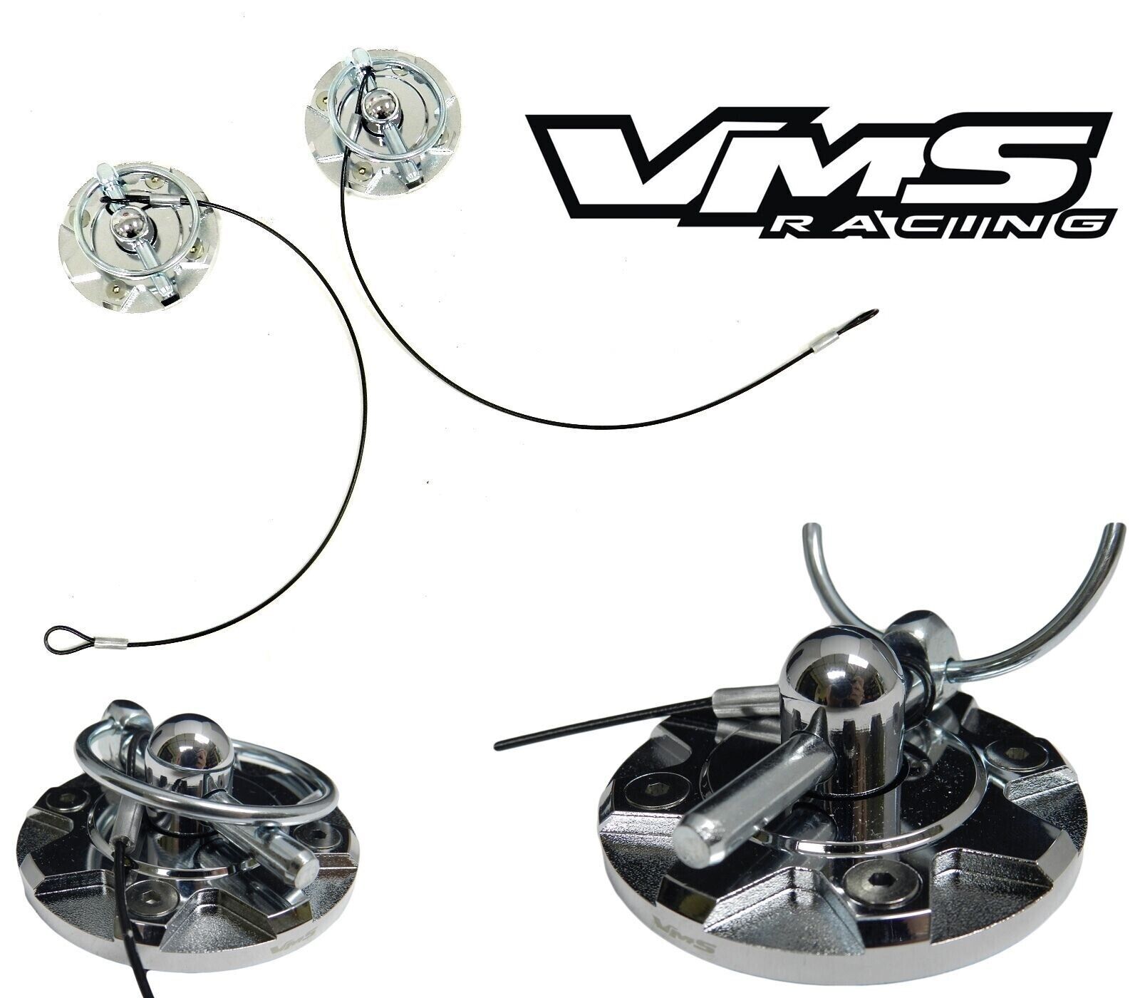 VMS Racing Universal Chrome CNC Billet Aluminum Set of 2 Hood Pins Kit