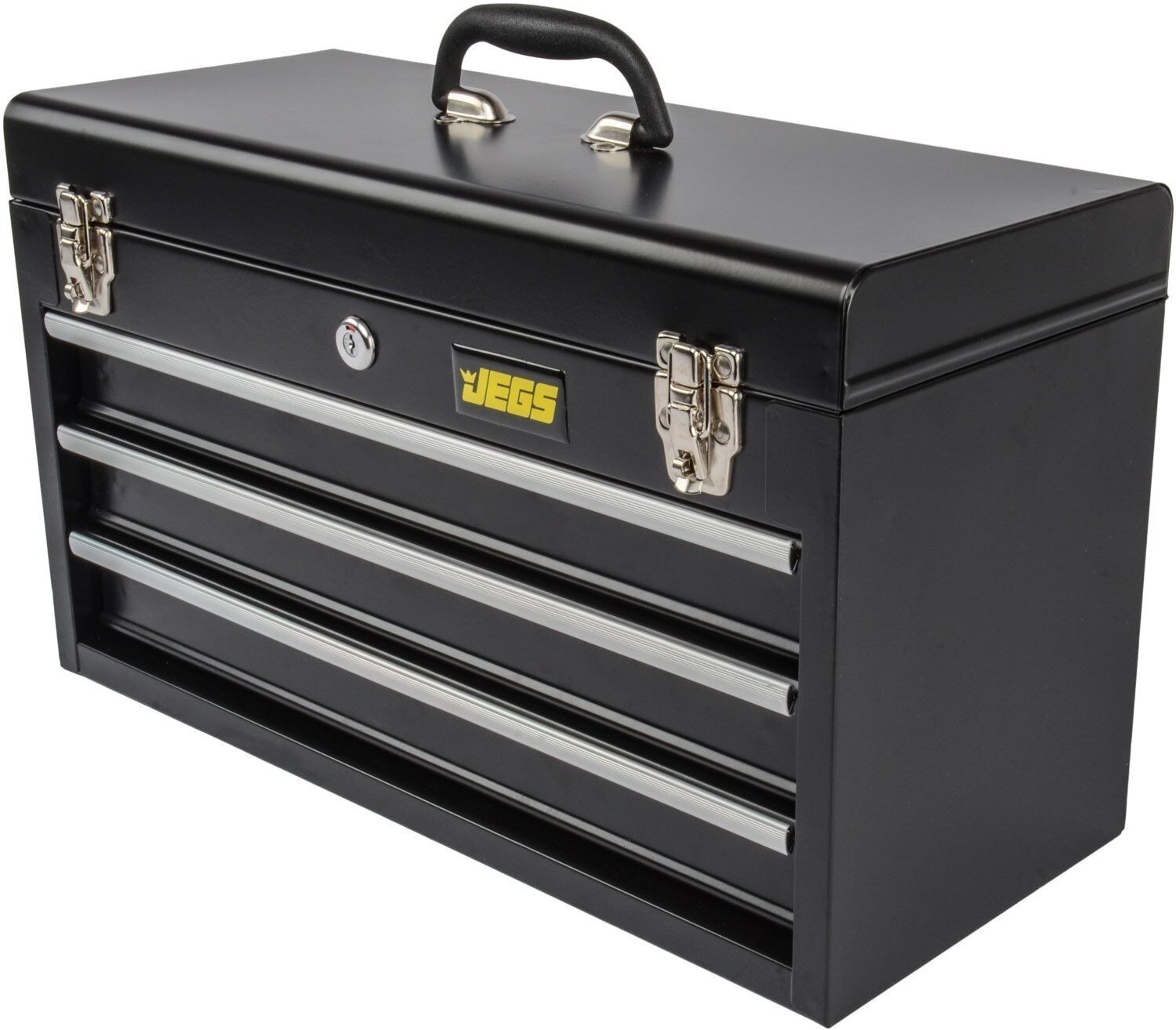 JEGS 81400 Black 3 Drawer Professional Tool Box for Garage, Truck, or Trailer