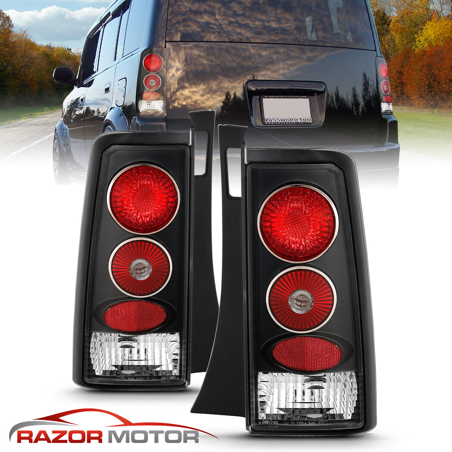 03-07 For Scion xB All Black JDM Tail Lights Rear Brake Lamps Assembly LH+RH