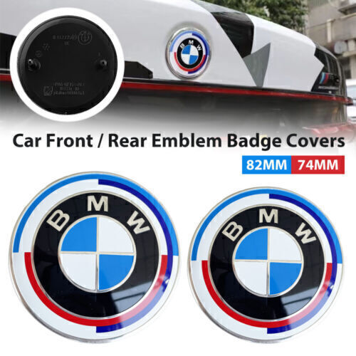 For BMW 50th Anniversary Front Hood & Rear Trunk (82mm & 74mm) Badge Emblem 2PCS