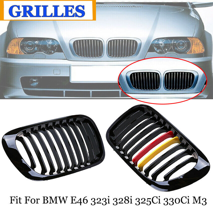 2x For BMW E46 325Ci 330Ci M3 Coupe Convertible Front Kidney Grilles Grill Hood