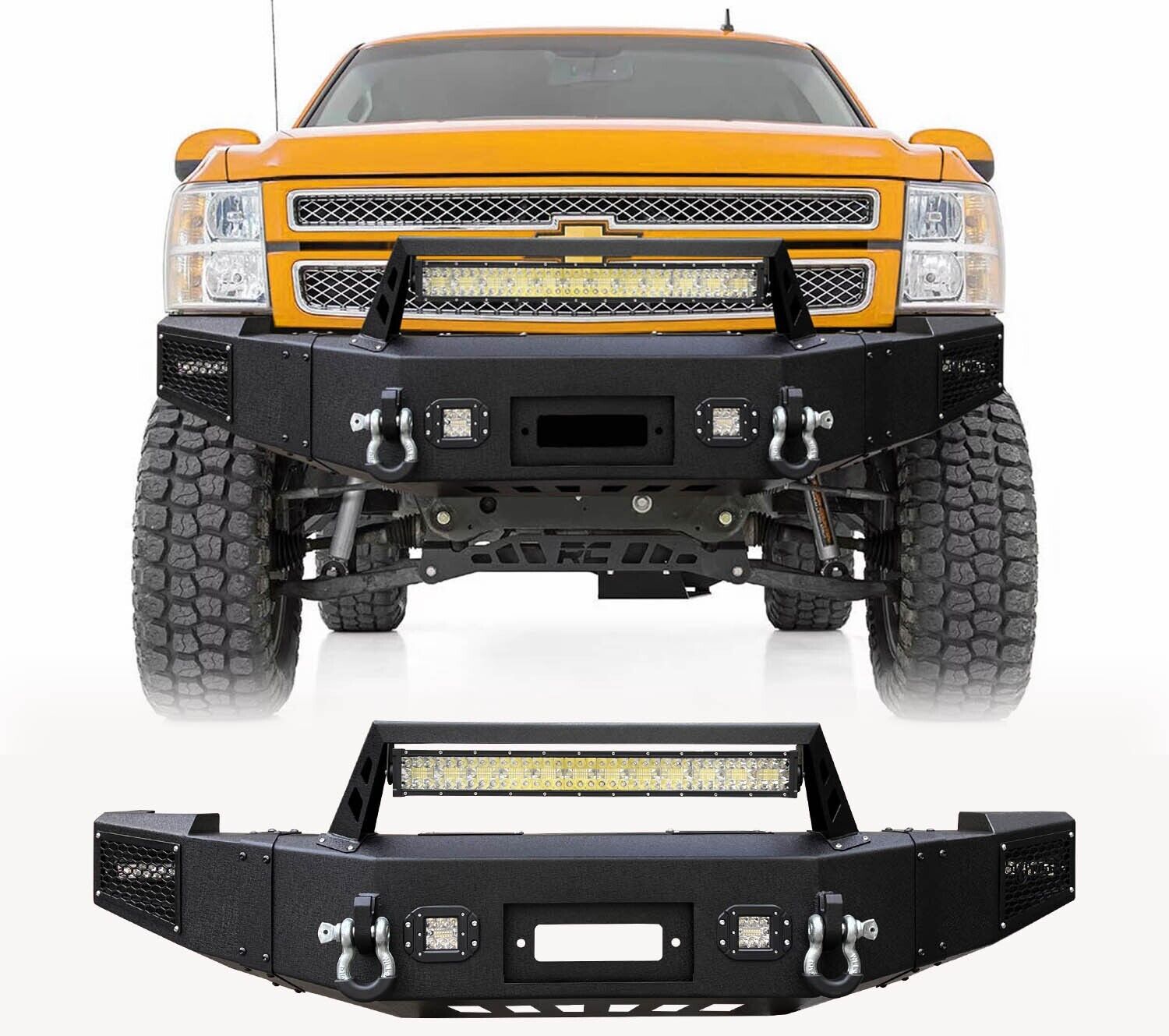 NEW Black Painted Steel Front Bumper W/LED Lights For 07-13 Chevy Silverado 1500