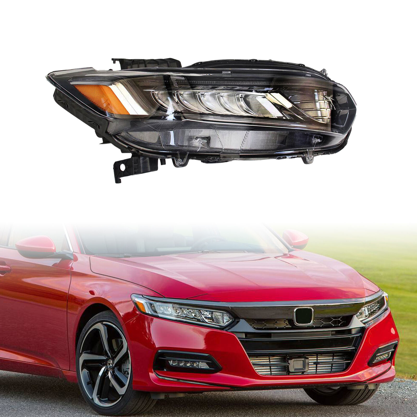 For 18-20 Honda Accord Halogen High Beam LED DRL Signal Headlight-Passenger