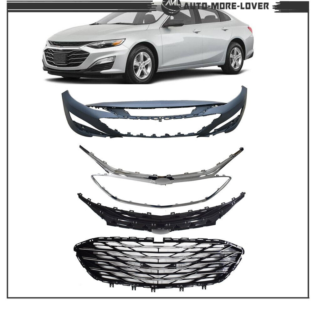 For 2019  2020 Chevrolet Malibu Chrome Front Upper & Lower Grille & Front Bumper